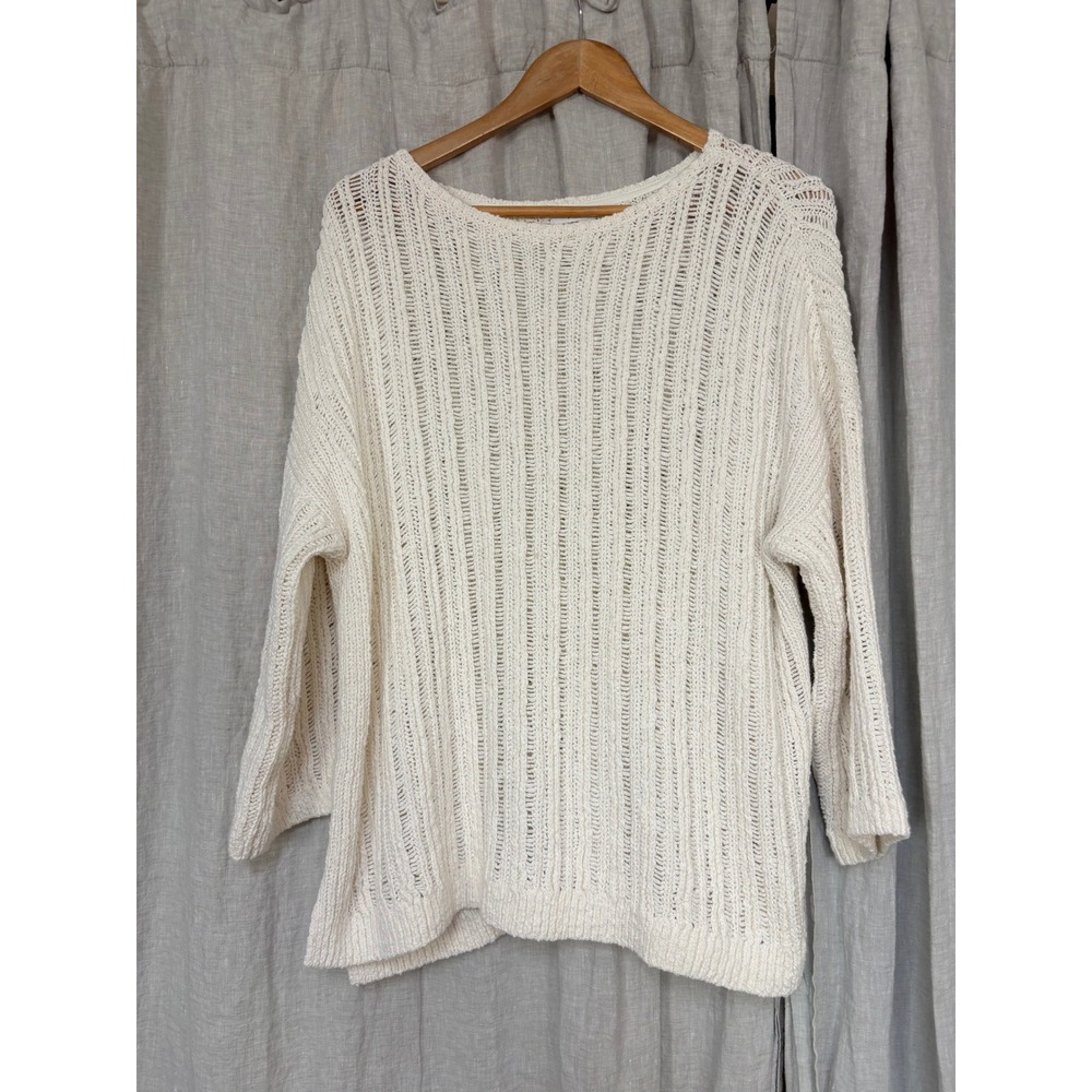 Pure Jill Elements Cream Open Knit Cotton Sweater Womens Large Oversized
